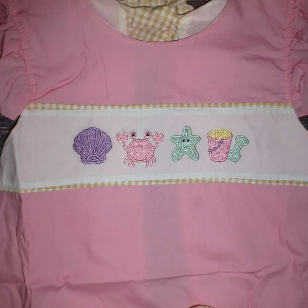 Boutique Beach Crab Seashells Girls Tunic & Shorts Outfit Set